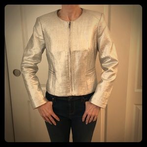 Silver cropped leather jacket - Size 4P
